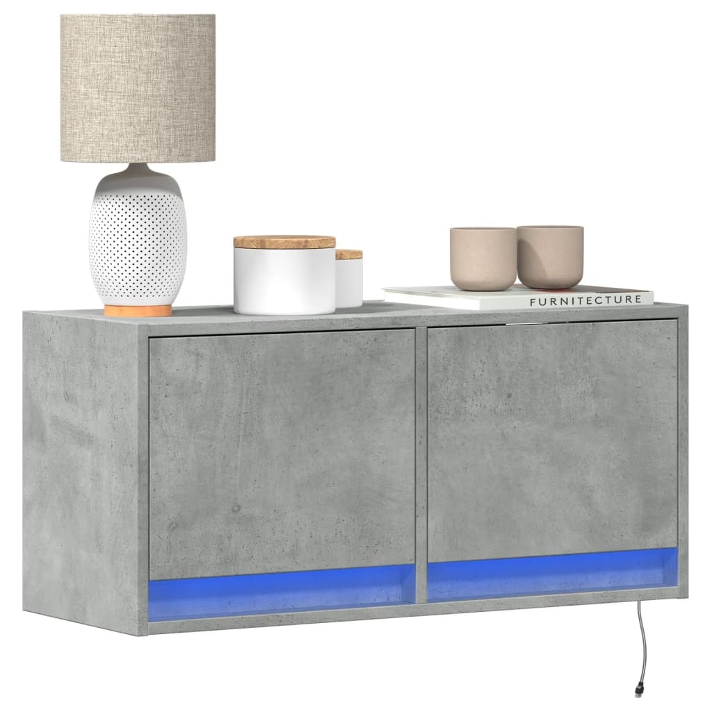 VidaXL Tv-wandmeubel met LED-verlichting 80x31x35 cm betongrijs
