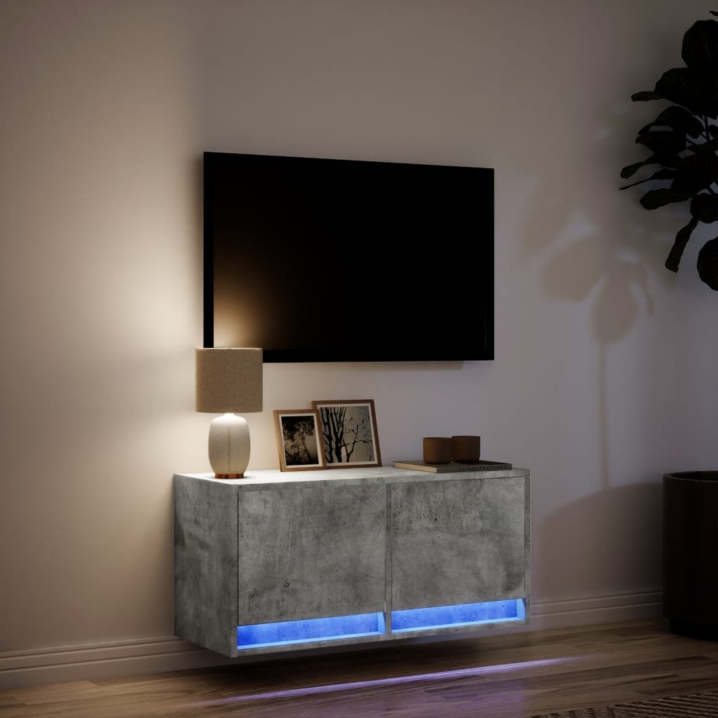 VidaXL Tv-wandmeubel met LED-verlichting 80x31x35 cm betongrijs