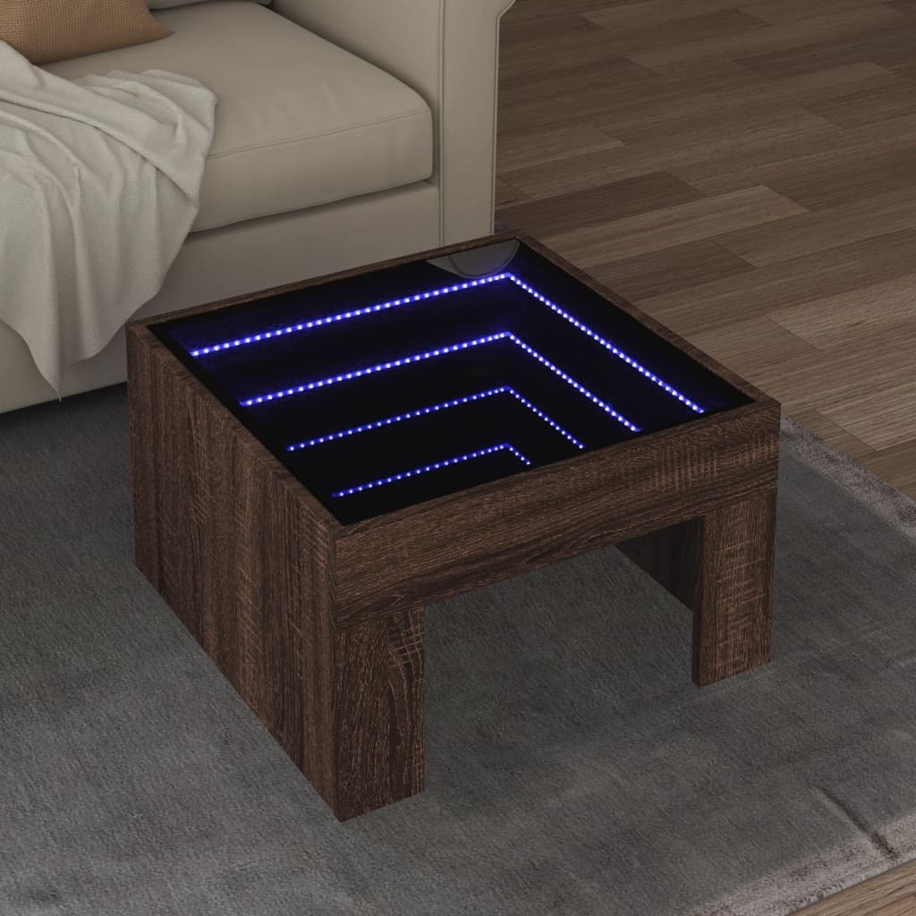 VidaXL Salontafel met Infinity LED 50x50x30 cm bruin eikenkleurig