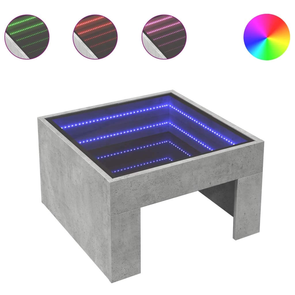 VidaXL Salontafel met Infinity LED 50x50x30 cm betongrijs