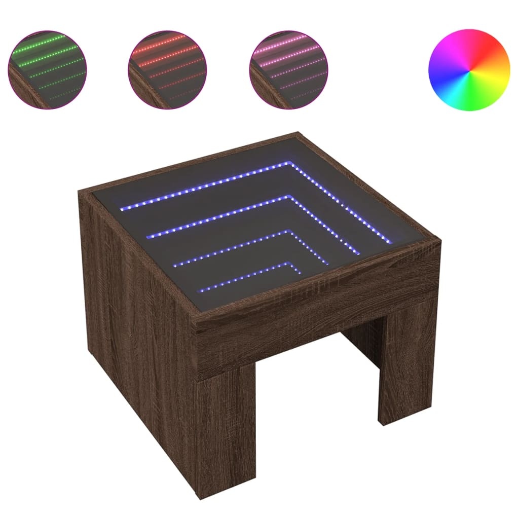VidaXL Salontafel met Infinity LED 40x40x30 cm bruin eikenkleurig