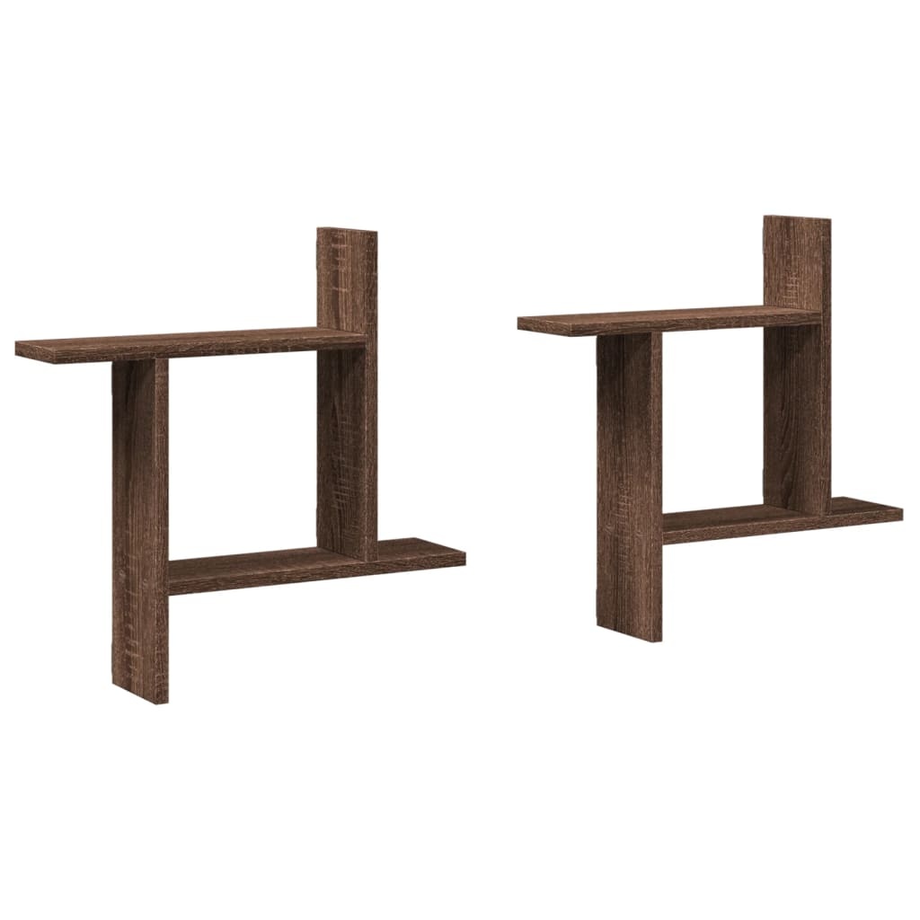VidaXL Wandschappen 2 st 50x12x50 cm bewerkt hout bruin eikenkleurig