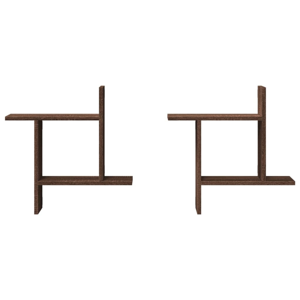 VidaXL Wandschappen 2 st 50x12x50 cm bewerkt hout bruin eikenkleurig