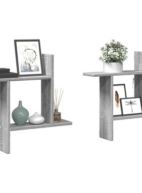 VidaXL Wandschappen 2 st 50x12x50 cm bewerkt hout grijs sonoma eiken