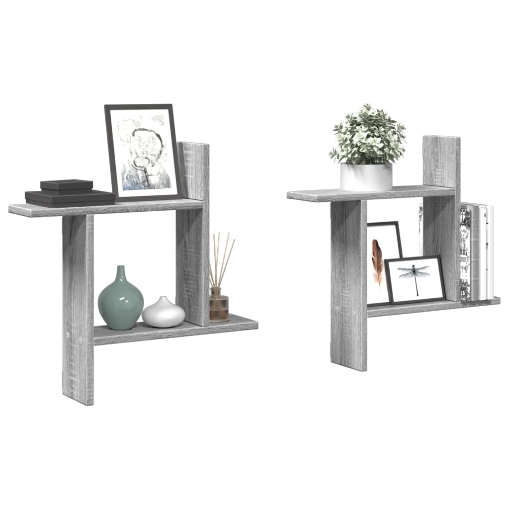 VidaXL Wandschappen 2 st 50x12x50 cm bewerkt hout grijs sonoma eiken