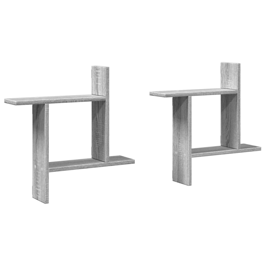 VidaXL Wandschappen 2 st 50x12x50 cm bewerkt hout grijs sonoma eiken