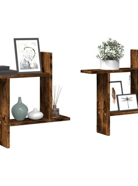 VidaXL Wandschappen 2 st 50x12x50 cm bewerkt hout gerookt eikenkleurig
