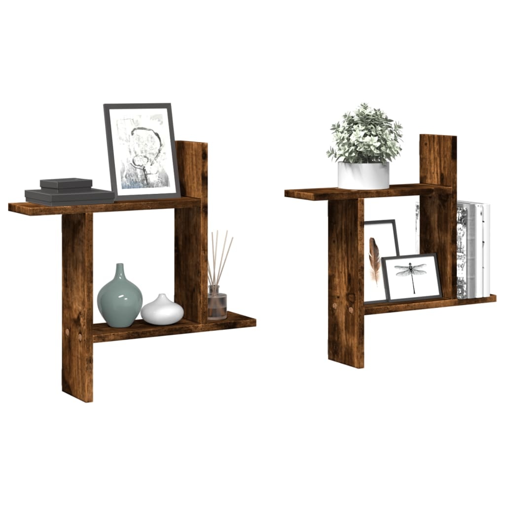 VidaXL Wandschappen 2 st 50x12x50 cm bewerkt hout gerookt eikenkleurig