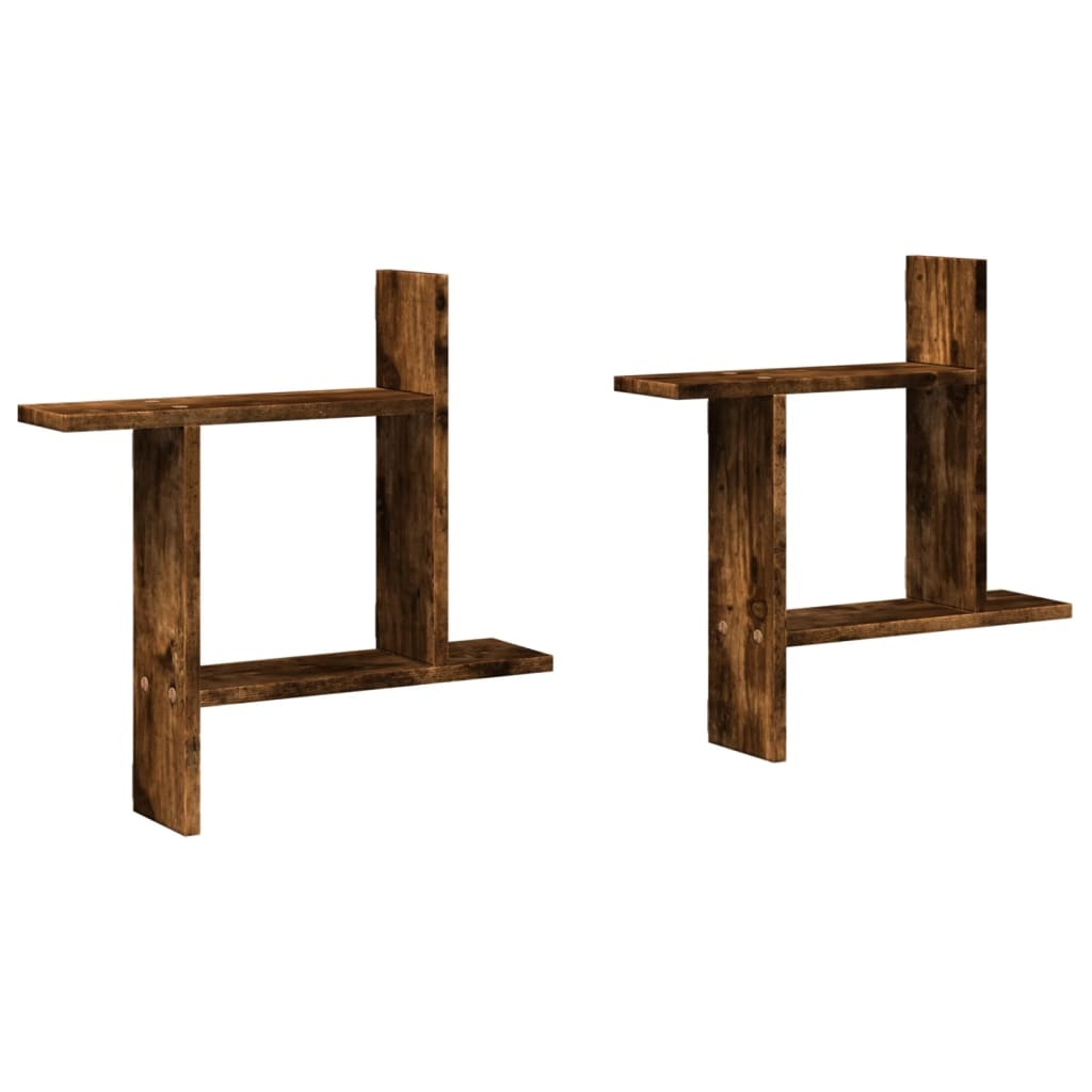 VidaXL Wandschappen 2 st 50x12x50 cm bewerkt hout gerookt eikenkleurig