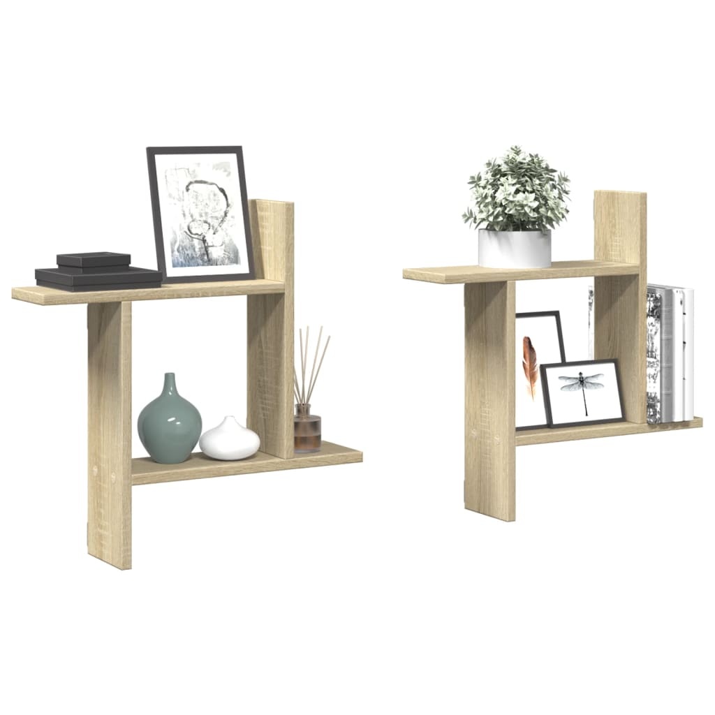 VidaXL Wandschappen 2 st 50x12x50 cm bewerkt hout sonoma eikenkleurig