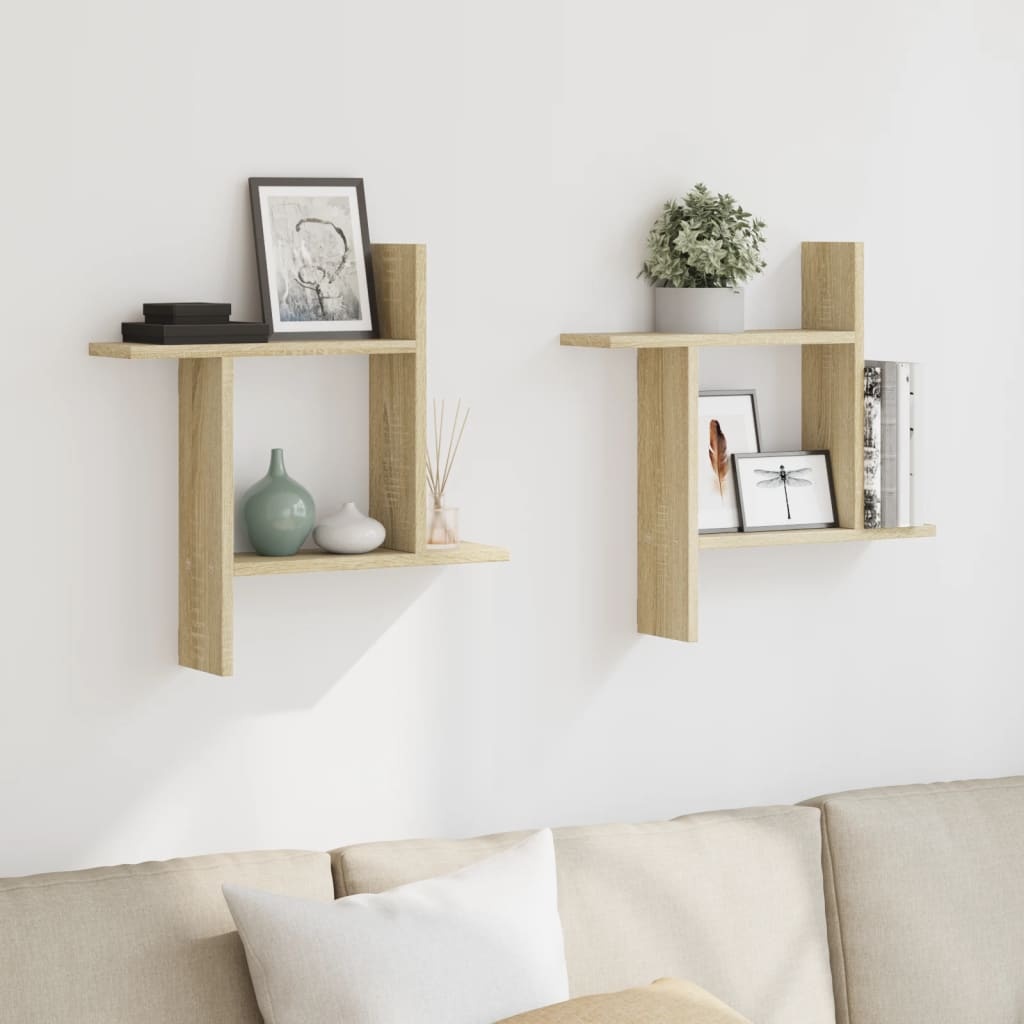 VidaXL Wandschappen 2 st 50x12x50 cm bewerkt hout sonoma eikenkleurig