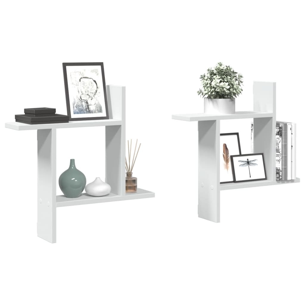 VidaXL Wandschappen 2 st 50x12x50 cm bewerkt hout wit