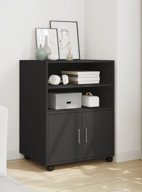 VidaXL Rolkast 60x48x81 cm bewerkt hout zwart