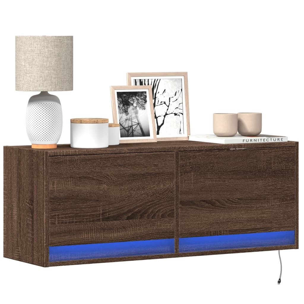 VidaXL Tv-wandmeubel met LED-verlichting 100x31x35 cm bruin eikenkleur