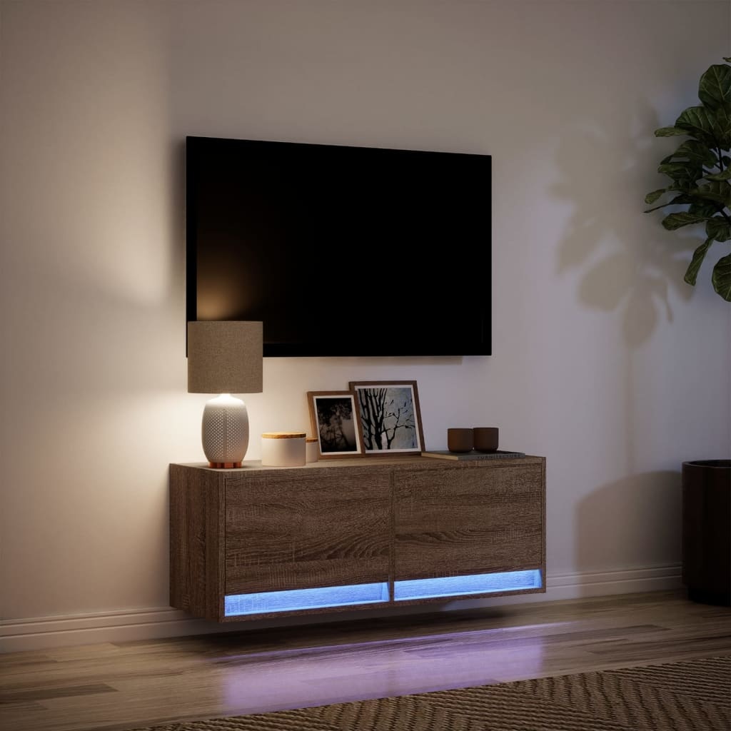 VidaXL Tv-wandmeubel met LED-verlichting 100x31x35 cm bruin eikenkleur