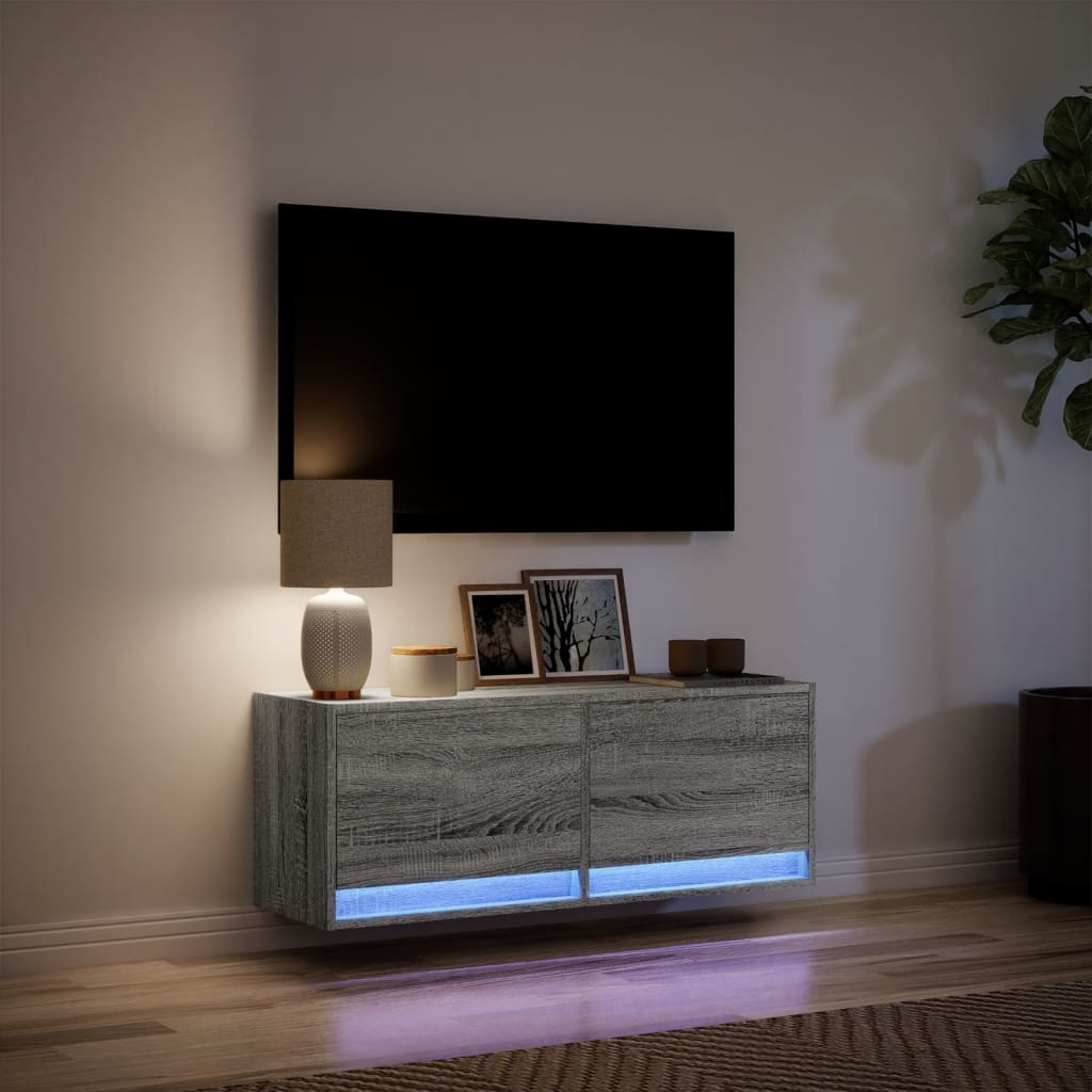 VidaXL Tv-wandmeubel met LED-verlichting 100x31x35 cm grijs sonoma