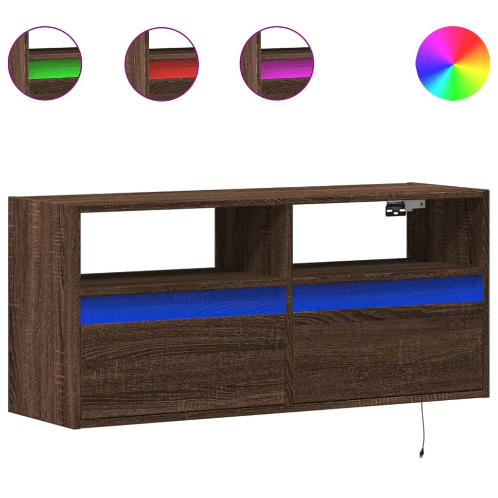 VidaXL Tv-wandmeubel met LED-verlichting 100x31x45 cm bruin eikenkleur