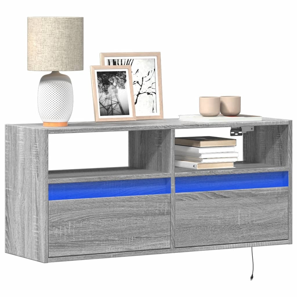 VidaXL Tv-wandmeubel met LED-verlichting 100x31x45 cm grijs sonoma