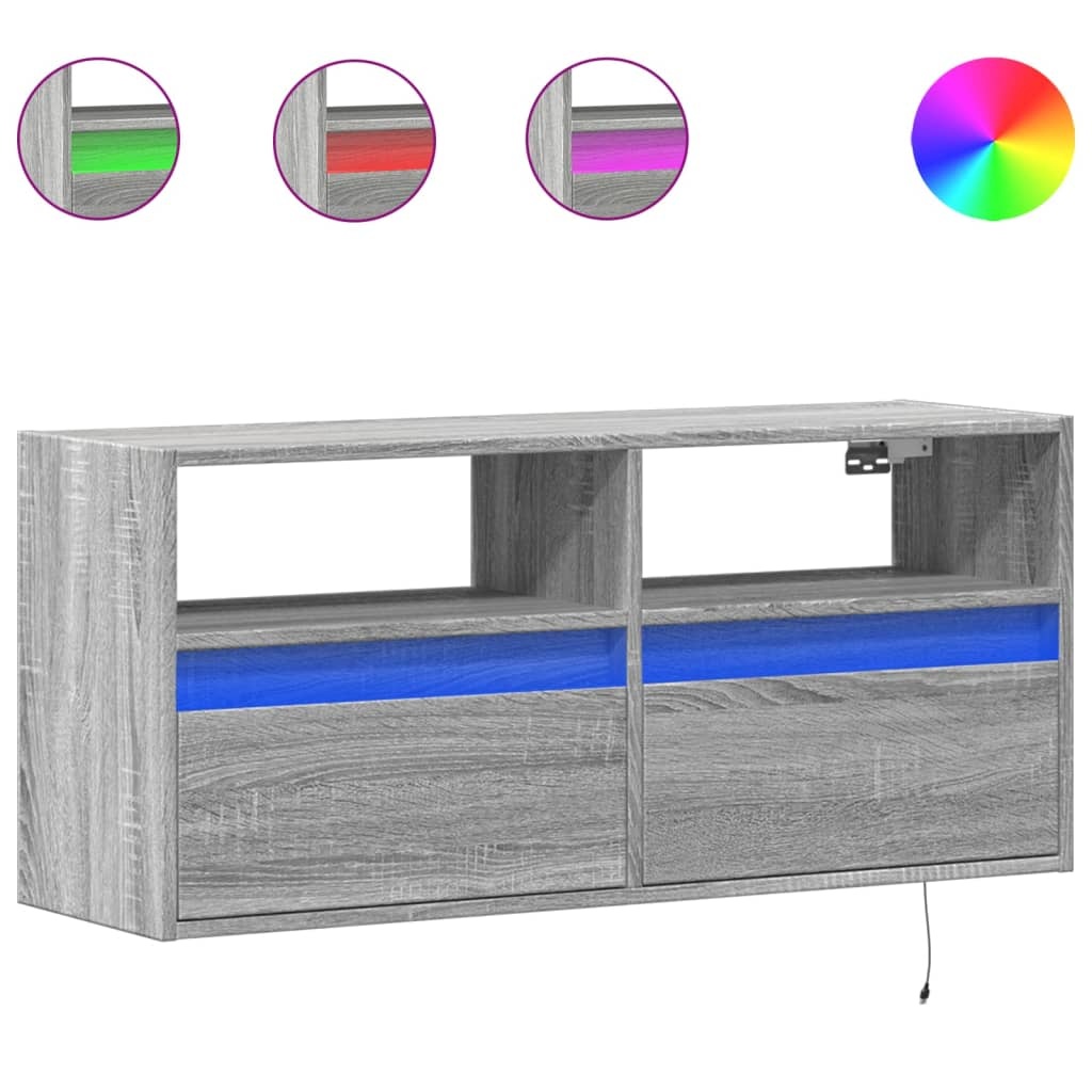 VidaXL Tv-wandmeubel met LED-verlichting 100x31x45 cm grijs sonoma