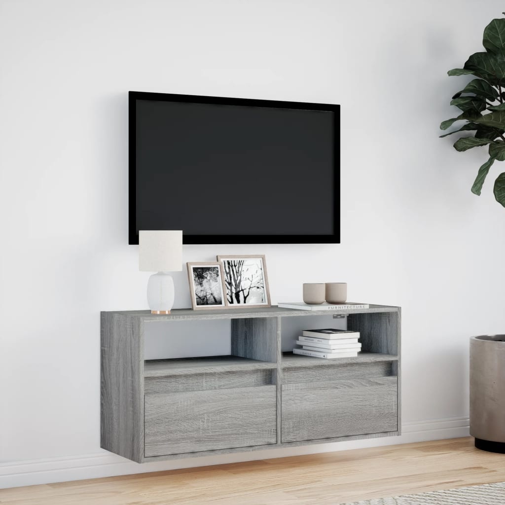VidaXL Tv-wandmeubel met LED-verlichting 100x31x45 cm grijs sonoma