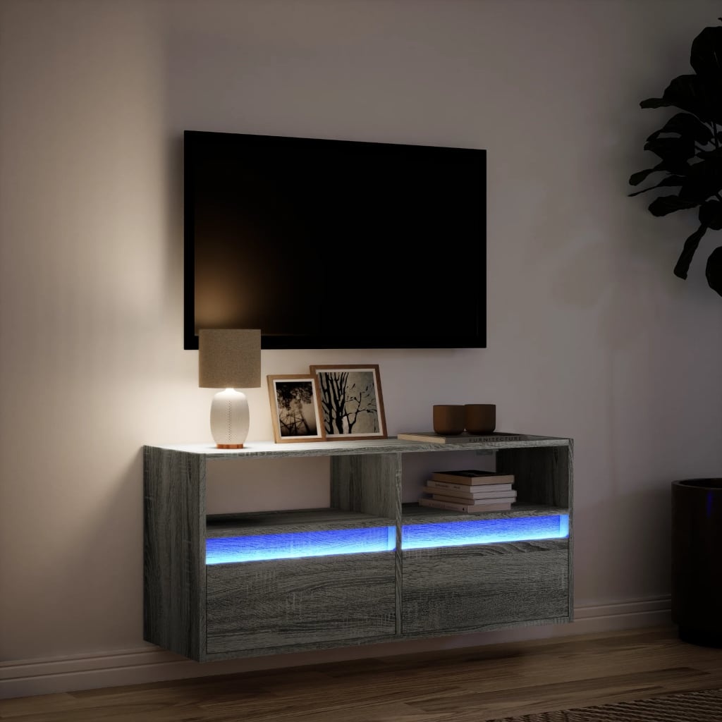 VidaXL Tv-wandmeubel met LED-verlichting 100x31x45 cm grijs sonoma
