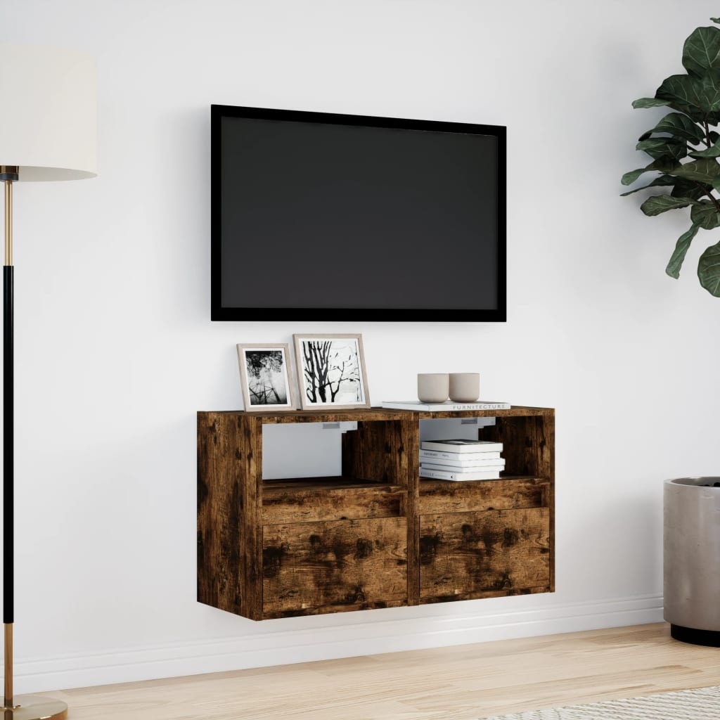 VidaXL Tv-wandmeubels met LED 2 st 41x31x45 cm gerookt eikenkleurig