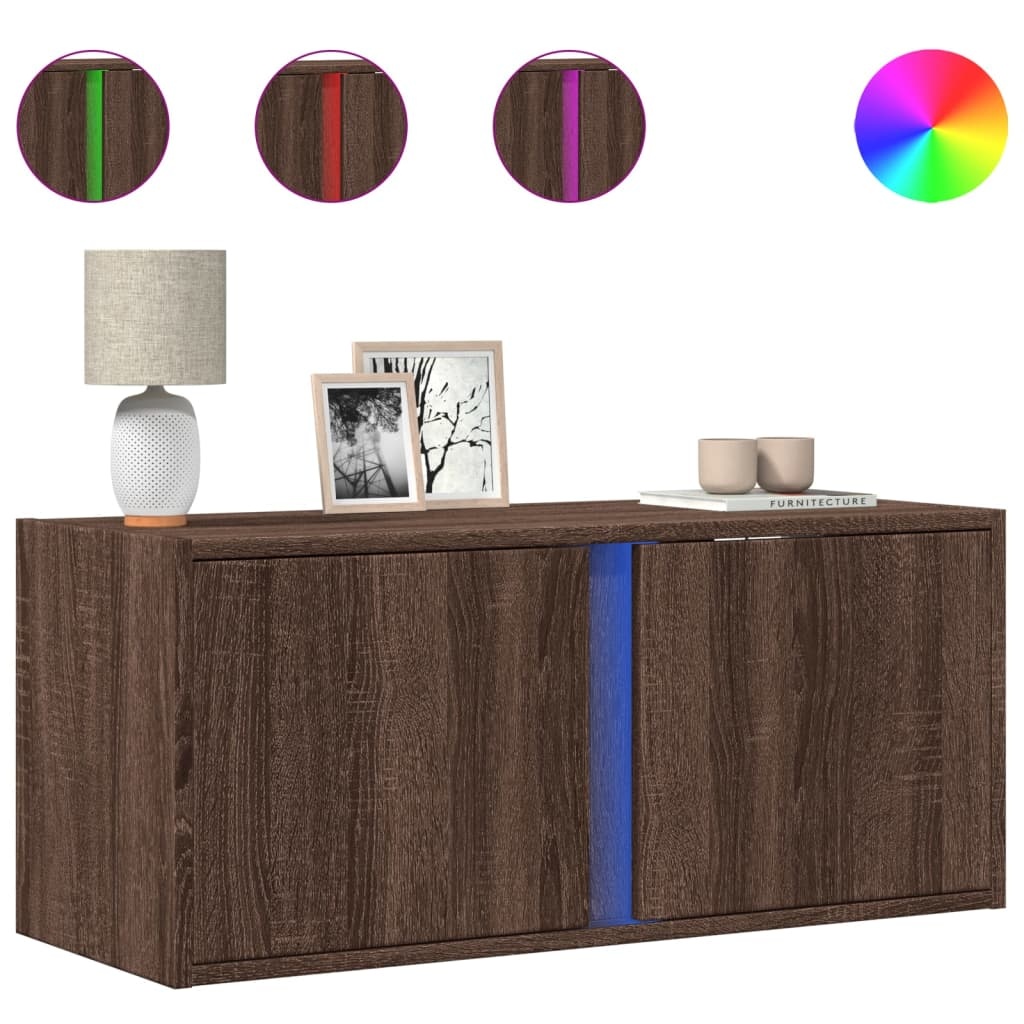 VidaXL Tv-wandmeubel met LED-verlichting 80x31x35 cm bruin eikenkleur