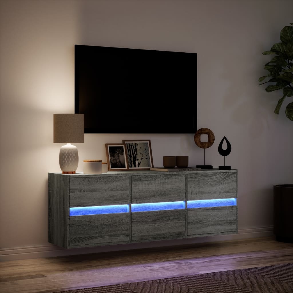 VidaXL Tv-wandmeubel met LED-verlichting 130x31x45 cm grijs sonoma