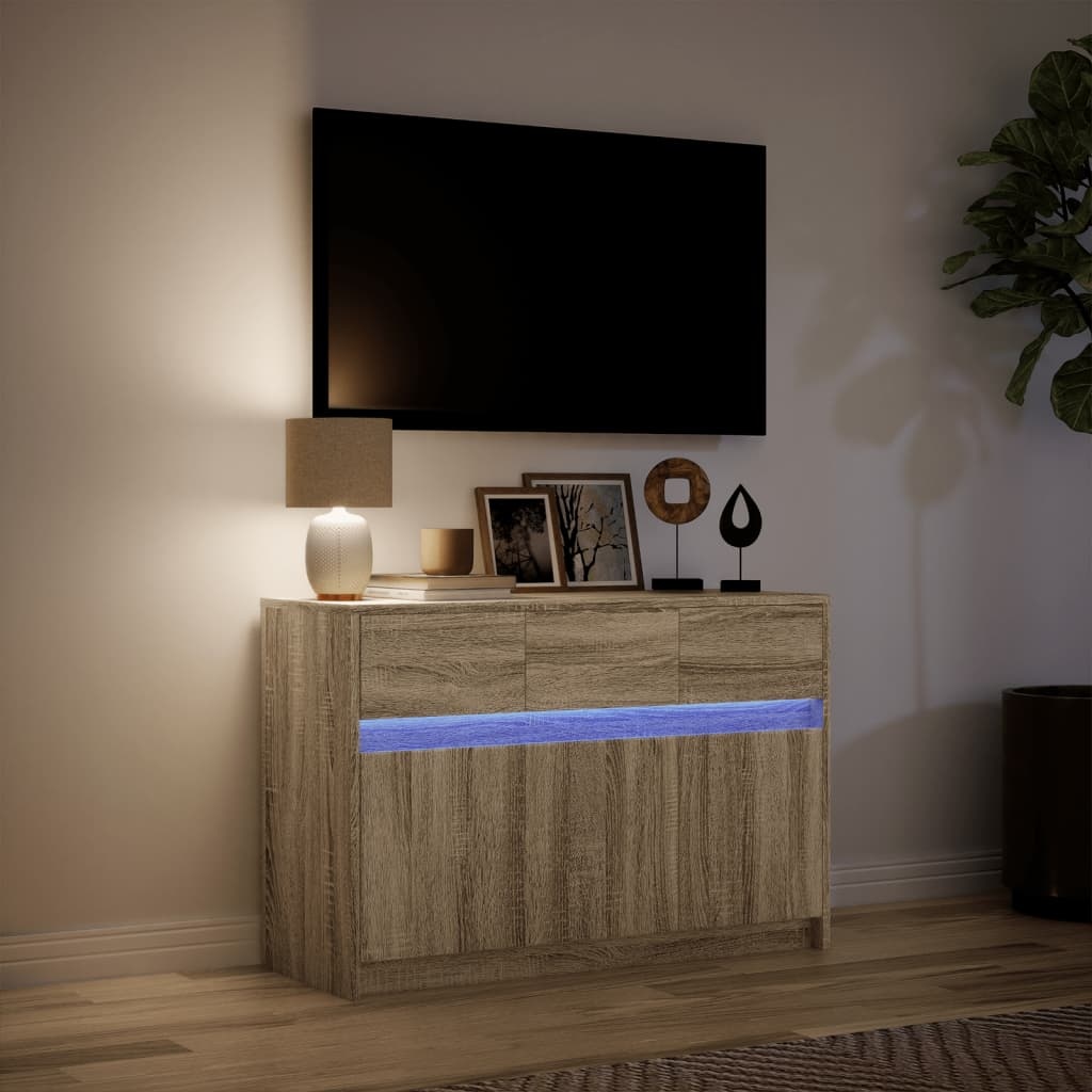 VidaXL Tv-meubel met LED 91x34x61 cm bewerkt hout sonoma eikenkleurig