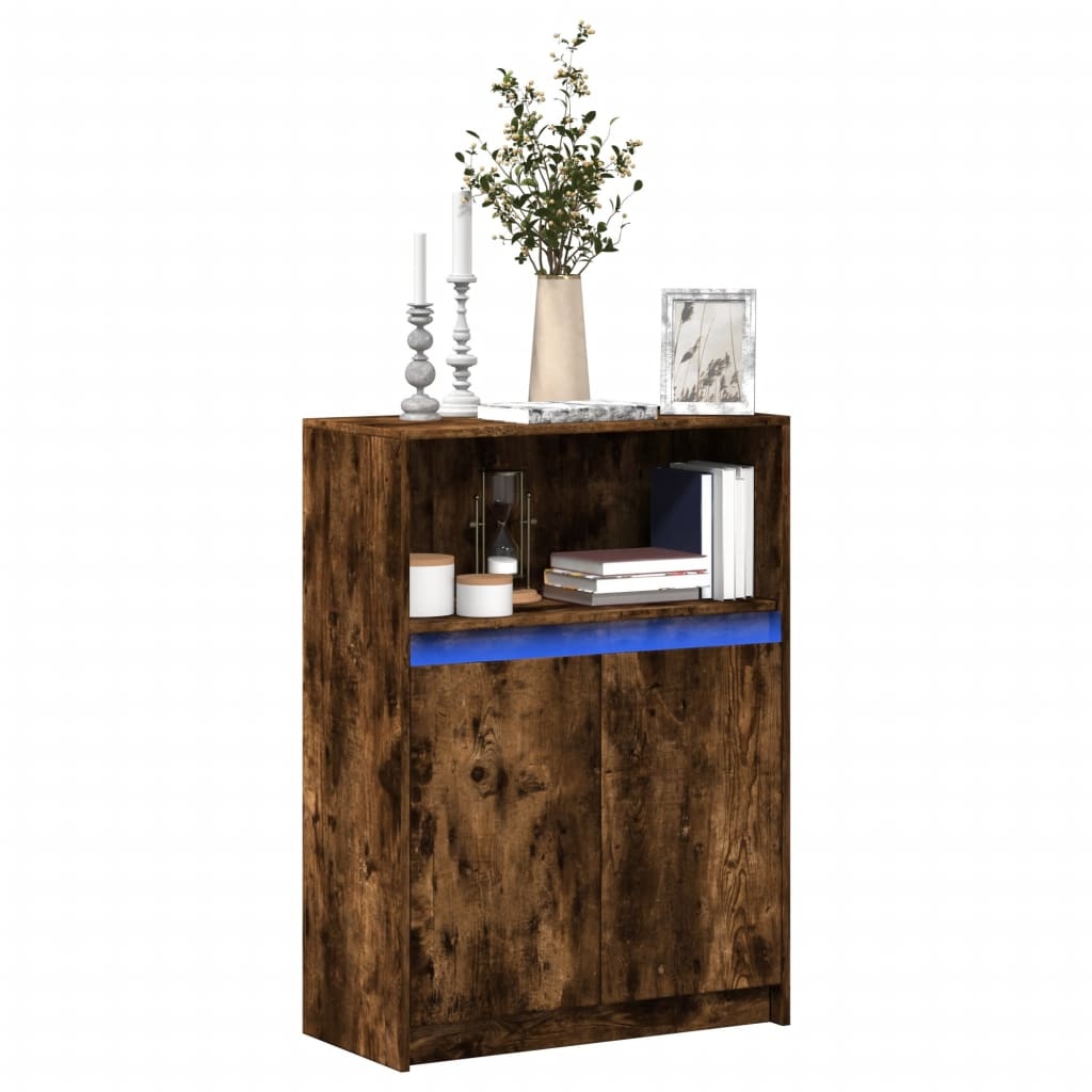 VidaXL Dressoir met LED 72x34x100 cm bewerkt hout gerookt eikenkleurig