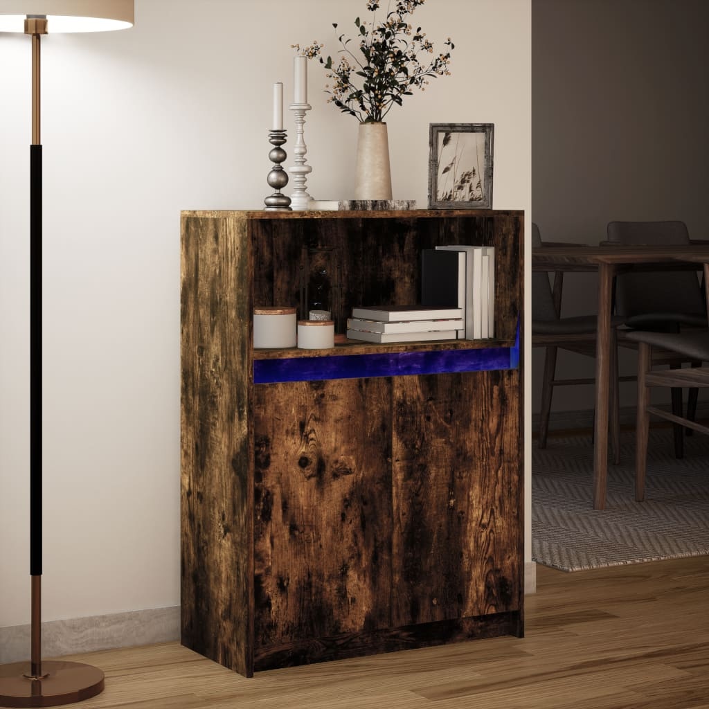 VidaXL Dressoir met LED 72x34x100 cm bewerkt hout gerookt eikenkleurig