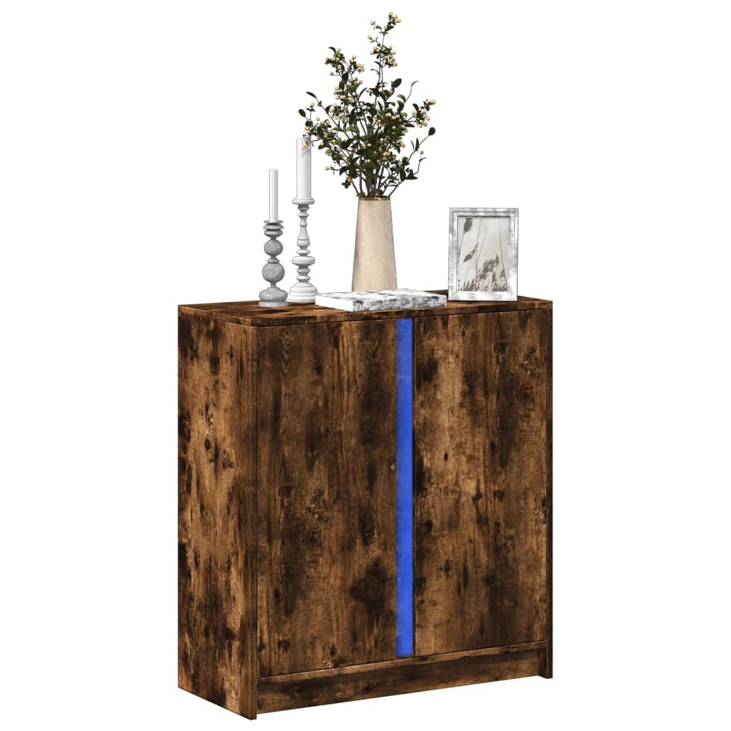 VidaXL Dressoir met LED 77x34x85 cm bewerkt hout gerookt eikenkleurig