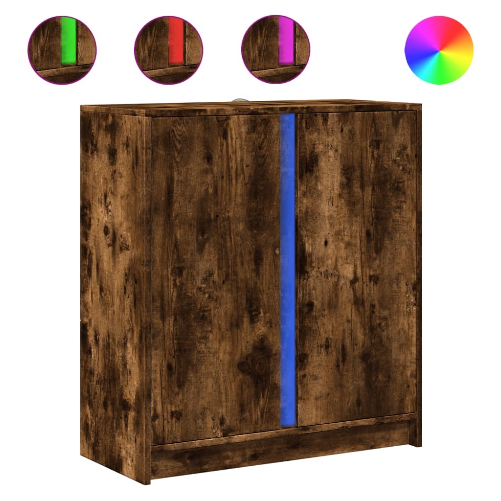 VidaXL Dressoir met LED 77x34x85 cm bewerkt hout gerookt eikenkleurig