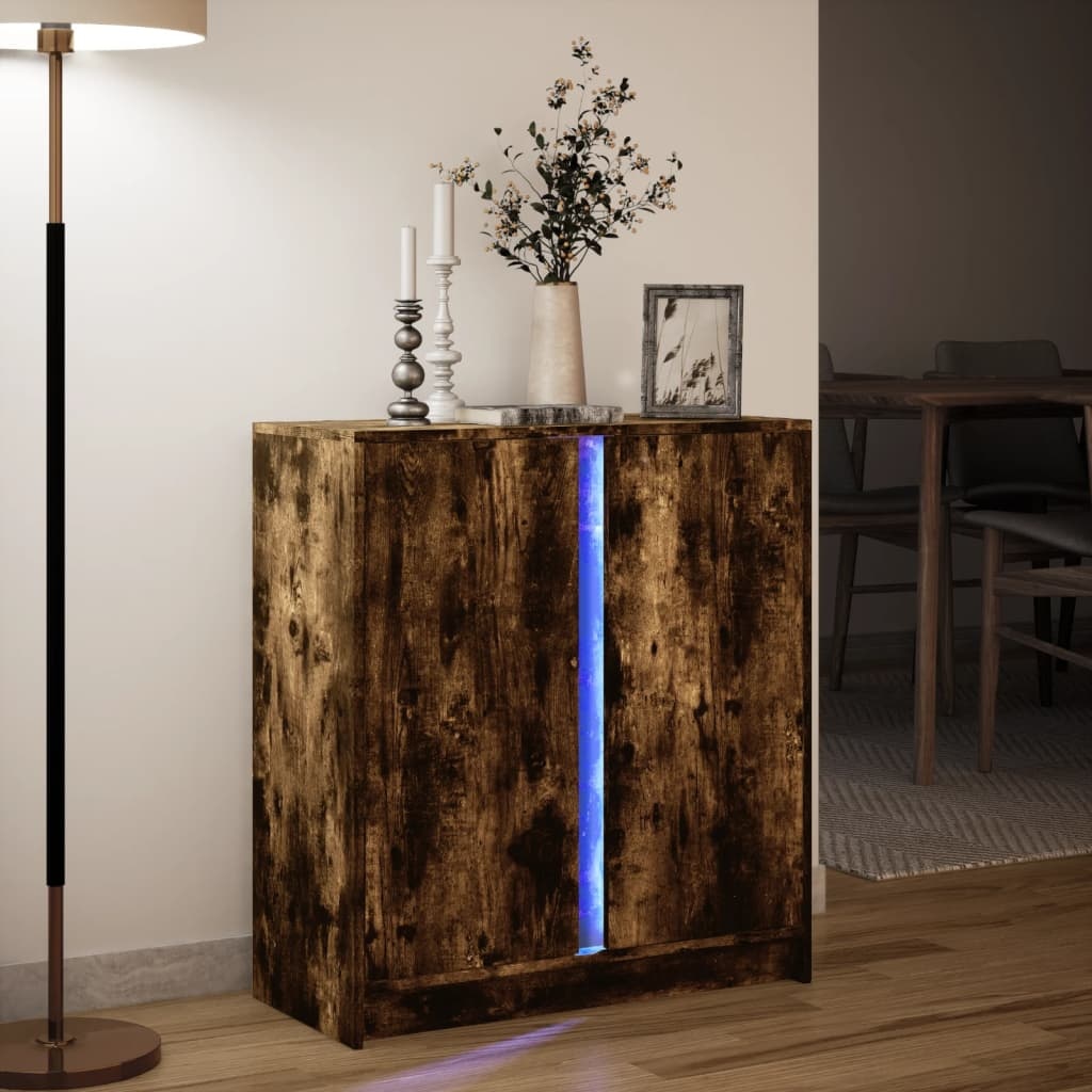 VidaXL Dressoir met LED 77x34x85 cm bewerkt hout gerookt eikenkleurig