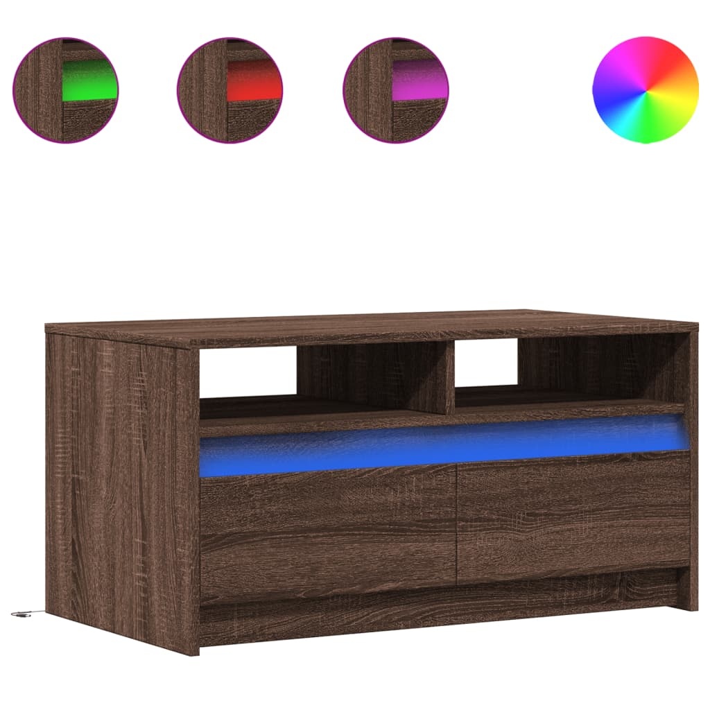 VidaXL Salontafel met LED-verlichting bewerkt hout bruin eikenkleur