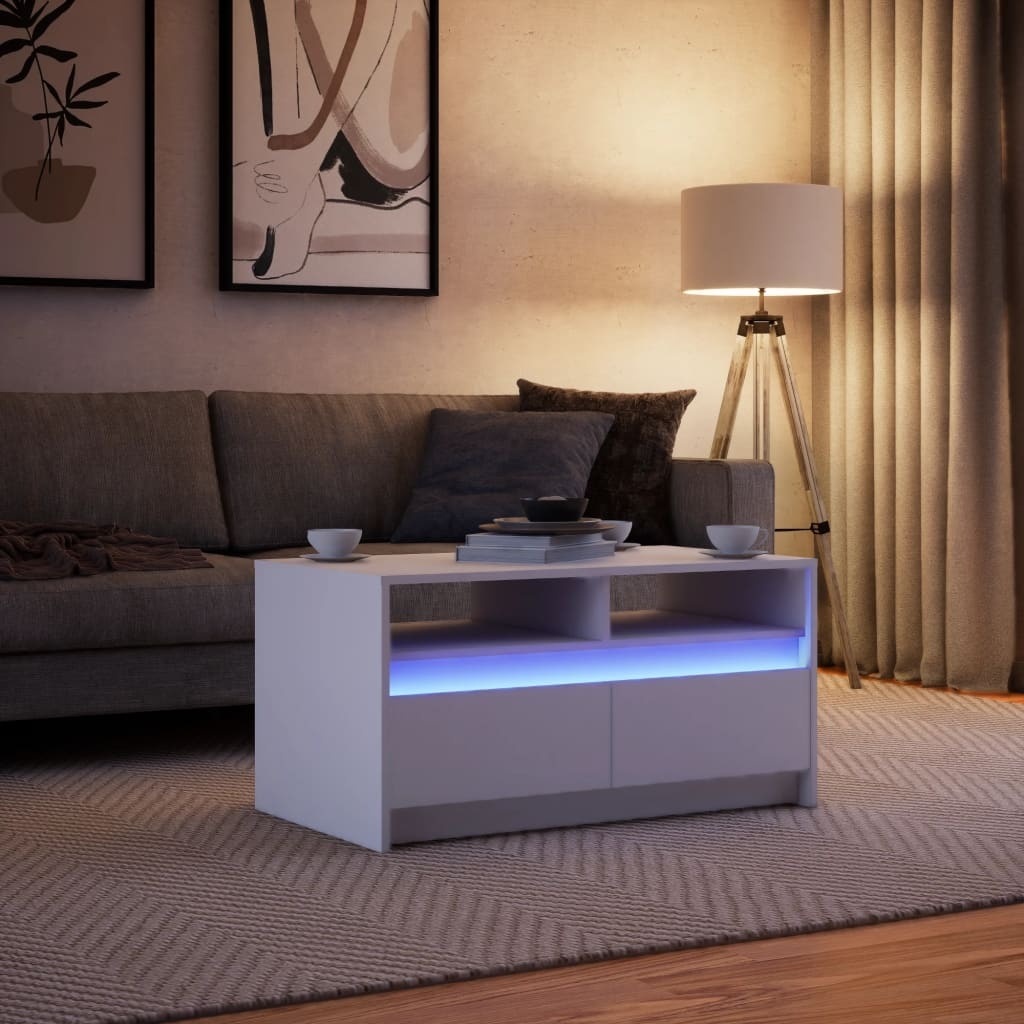 VidaXL Salontafel met LED-verlichting bewerkt hout wit