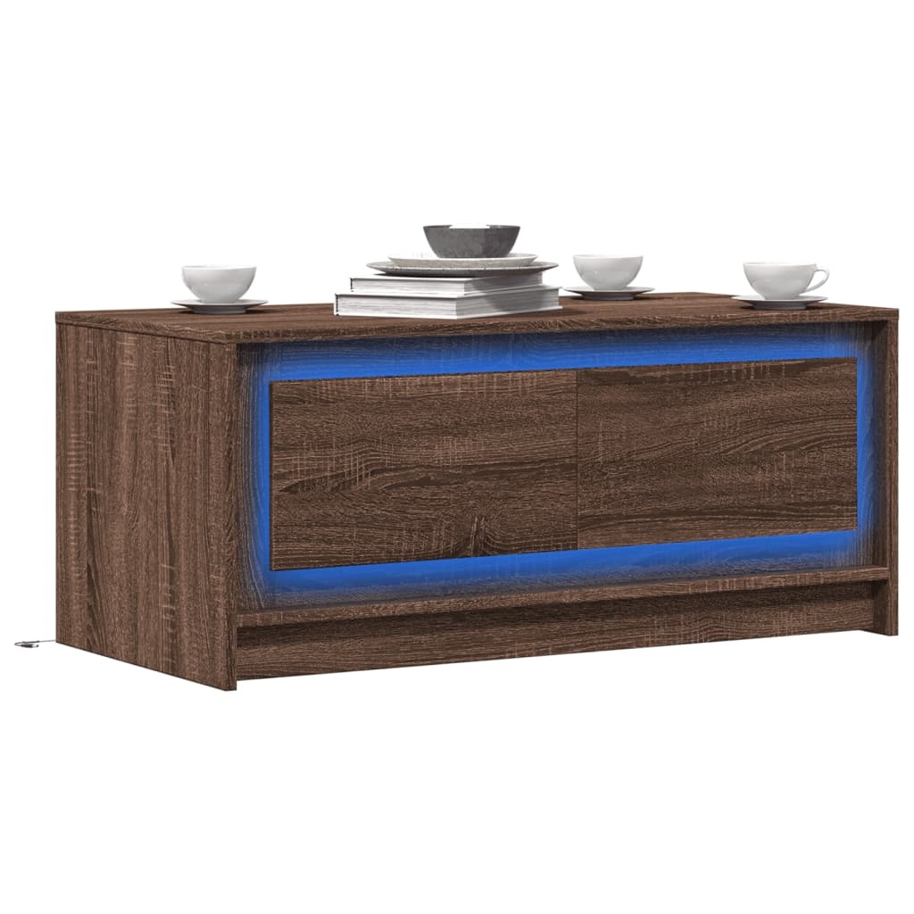 VidaXL Salontafel met LED-verlichting bewerkt hout bruin eikenkleur