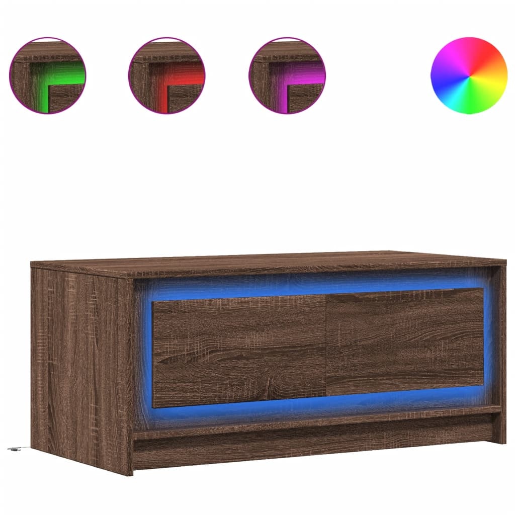 VidaXL Salontafel met LED-verlichting bewerkt hout bruin eikenkleur