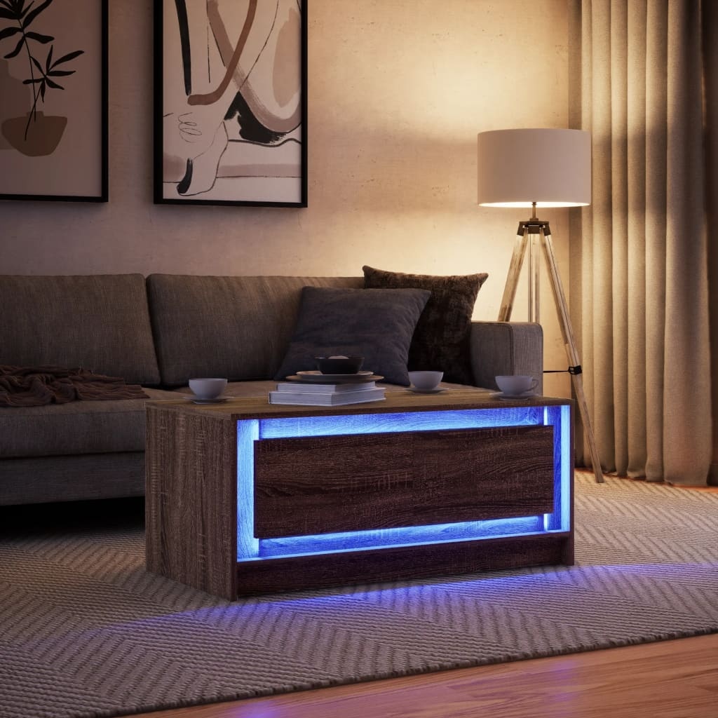 VidaXL Salontafel met LED-verlichting bewerkt hout bruin eikenkleur