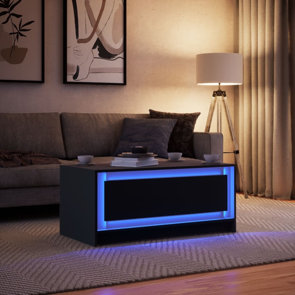 VidaXL Salontafel met LED-verlichting bewerkt hout zwart