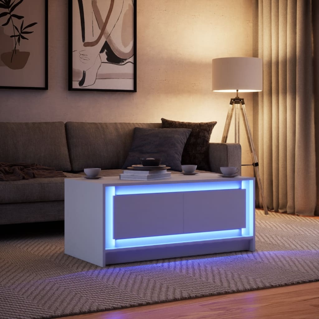 VidaXL Salontafel met LED-verlichting bewerkt hout wit