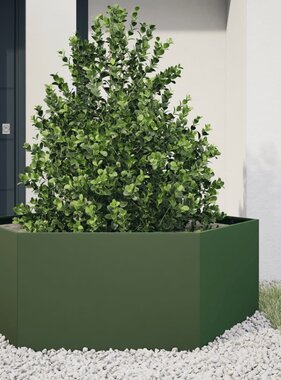 VidaXL Plantenbak zeshoek 138x120x45 cm staal olijfgroen
