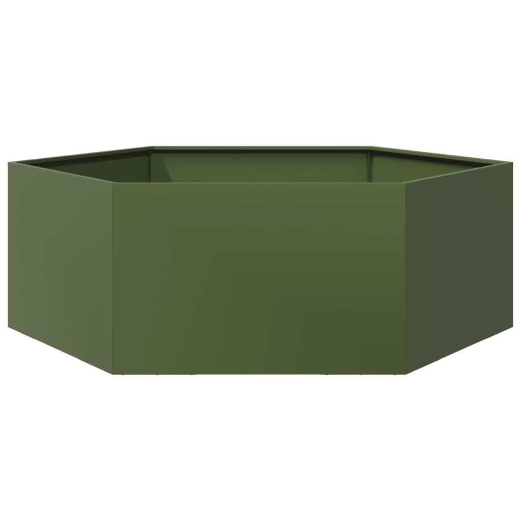 VidaXL Plantenbak zeshoek 138x120x45 cm staal olijfgroen