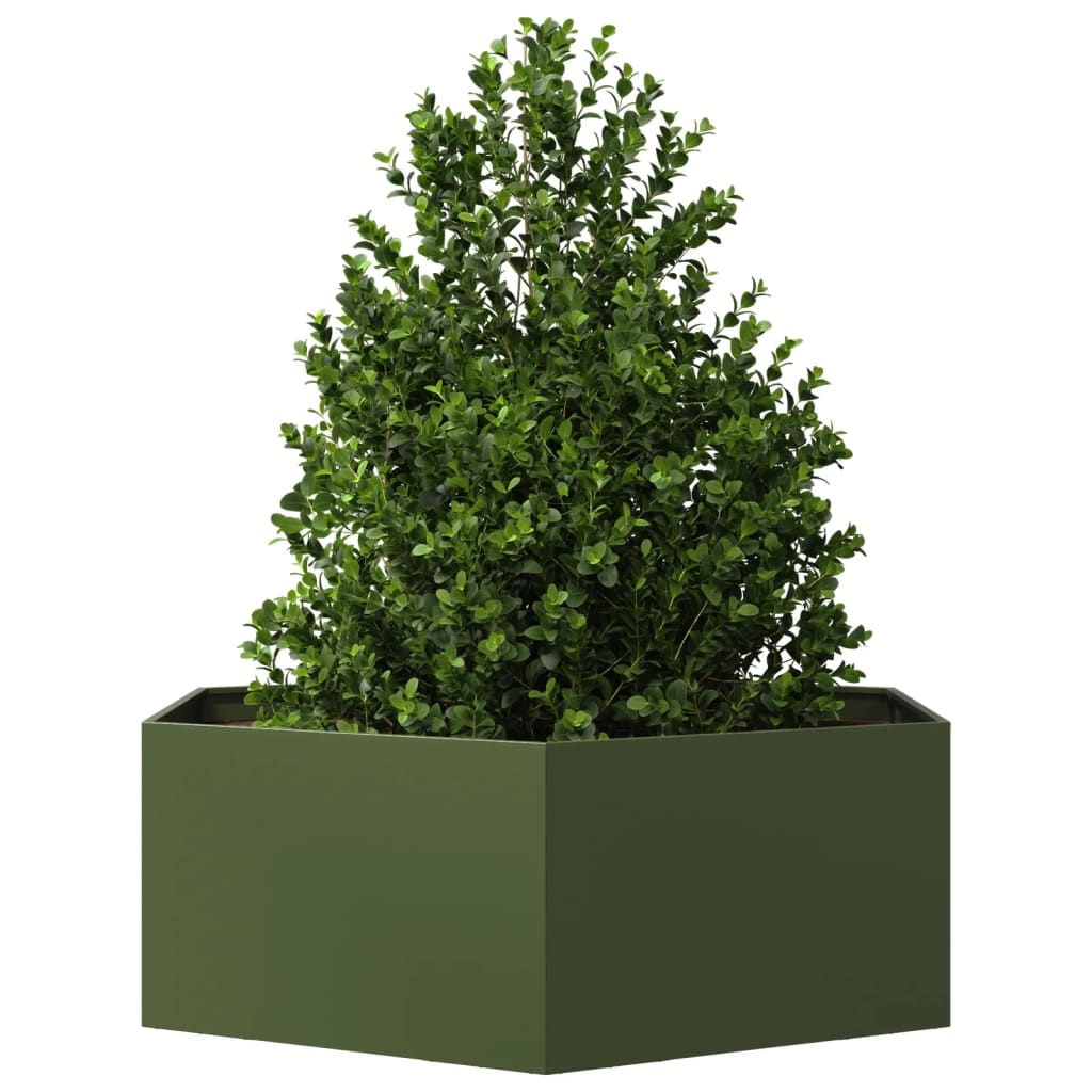 VidaXL Plantenbak zeshoek 138x120x45 cm staal olijfgroen