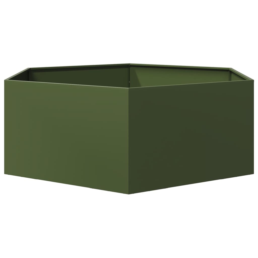 VidaXL Plantenbak zeshoek 138x120x45 cm staal olijfgroen