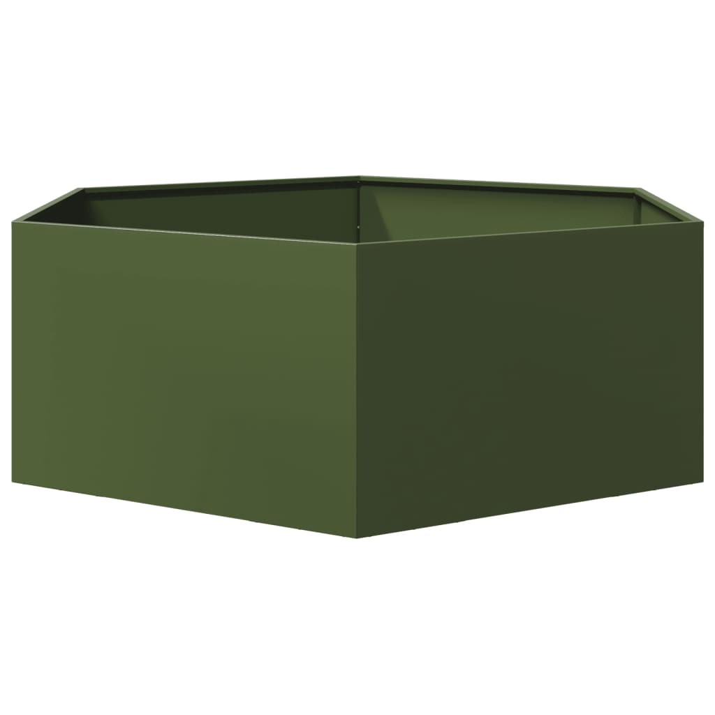 VidaXL Plantenbak zeshoek 138x120x45 cm staal olijfgroen