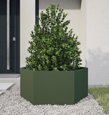 VidaXL Plantenbak zeshoek 104x90x45 cm staal olijfgroen