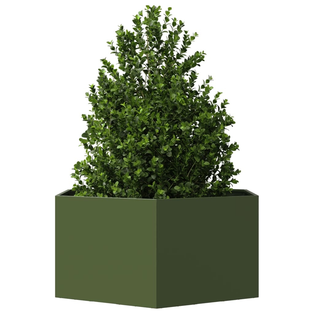 VidaXL Plantenbak zeshoek 104x90x45 cm staal olijfgroen