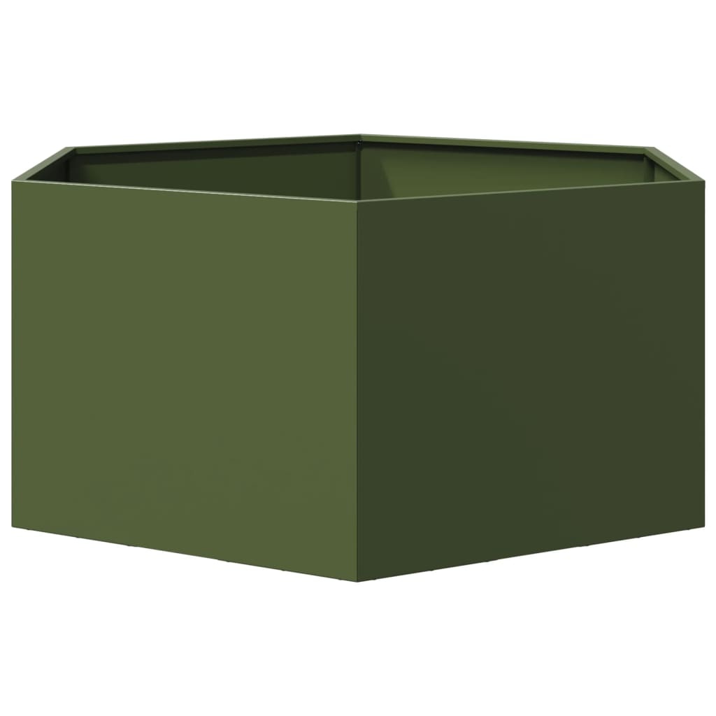 VidaXL Plantenbak zeshoek 104x90x45 cm staal olijfgroen