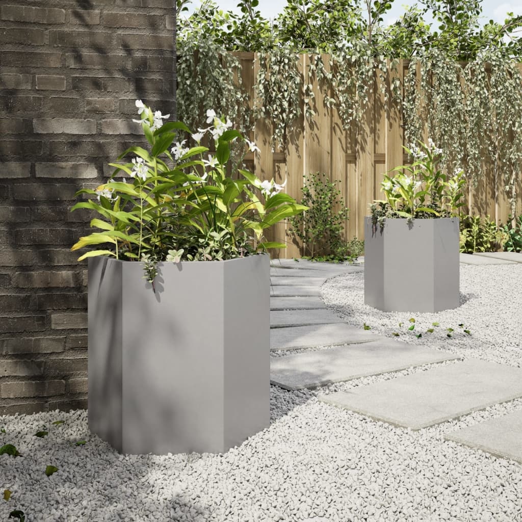 VidaXL Plantenbakken 2 st zeshoek 46x40x45 cm roestvrijstaal